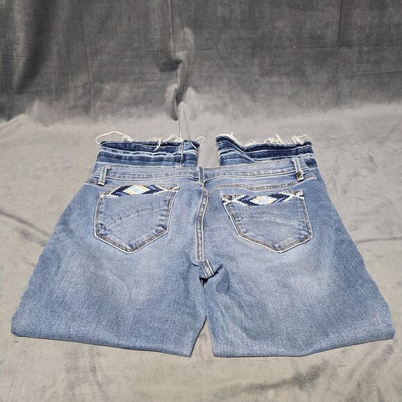 Driftwood Jeans Women's 29 Collette Straight Crop Blue Embroidered Stretch Denim - Picture 3 of 12